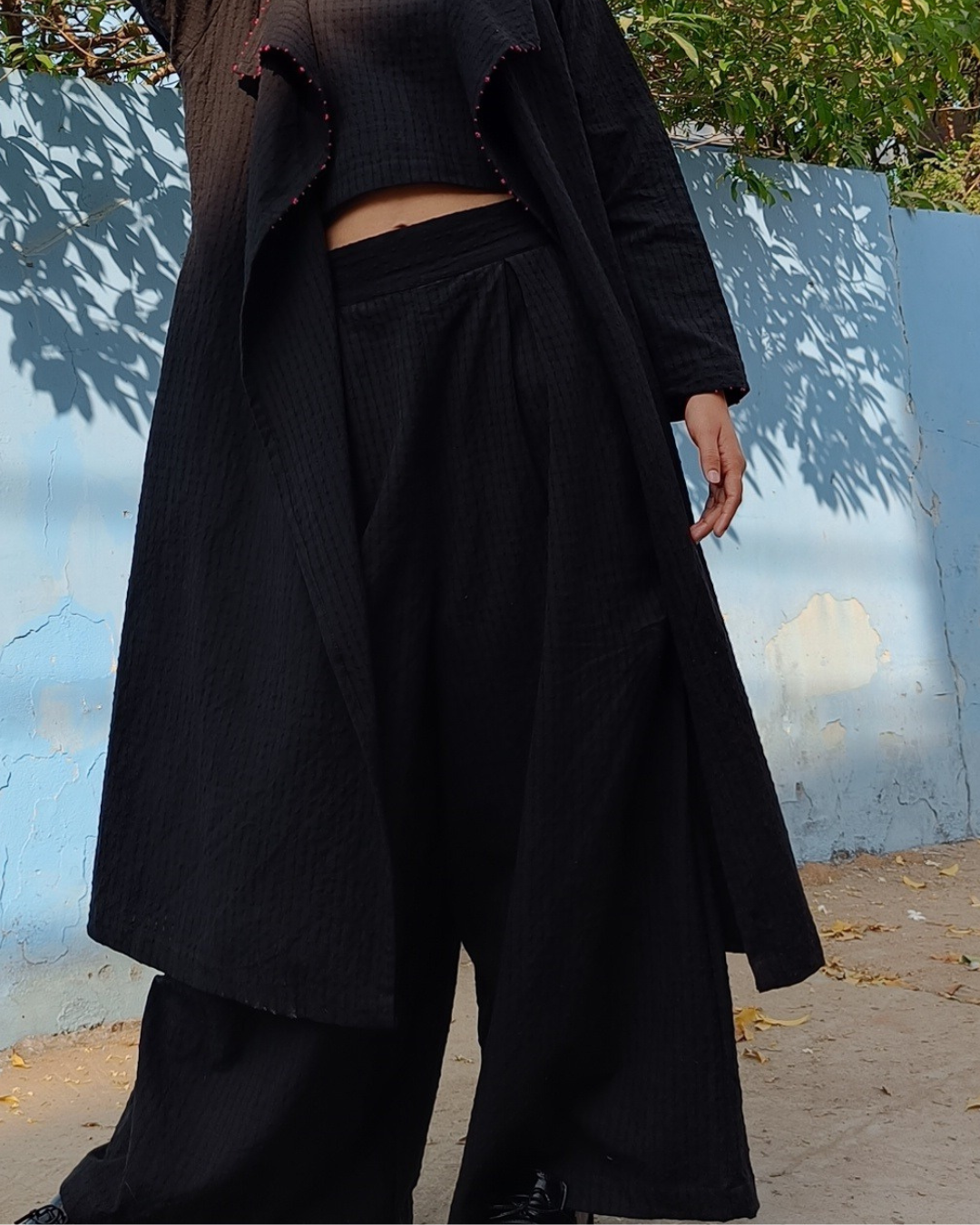 Shop Bottomwear: Black box pleat palazzo online at bebaakstudio.com