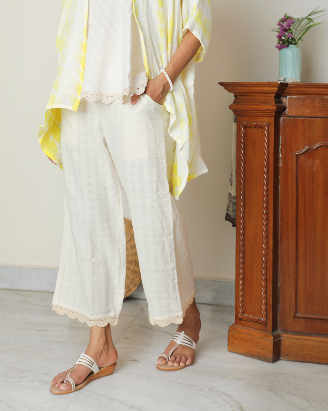 Shop off-white straight palazzo with pocket online at bebaakstudio.com