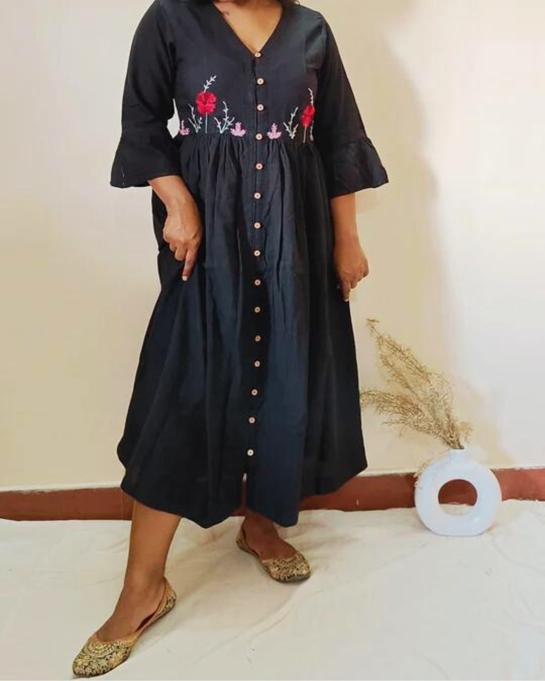 Shop black gathered cotton dress online at bebaakstudio.com