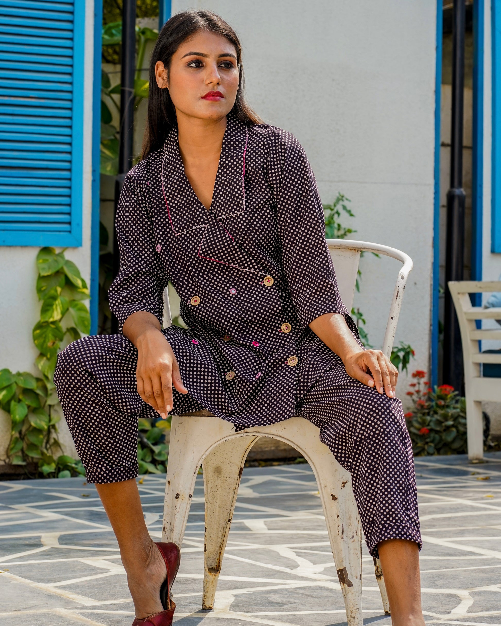 Shop Bagh print black polka co-ordinate online at bebaakstudio.com