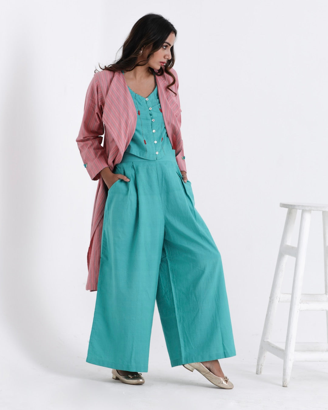 Shop Teal green cotton overlay co-ord set