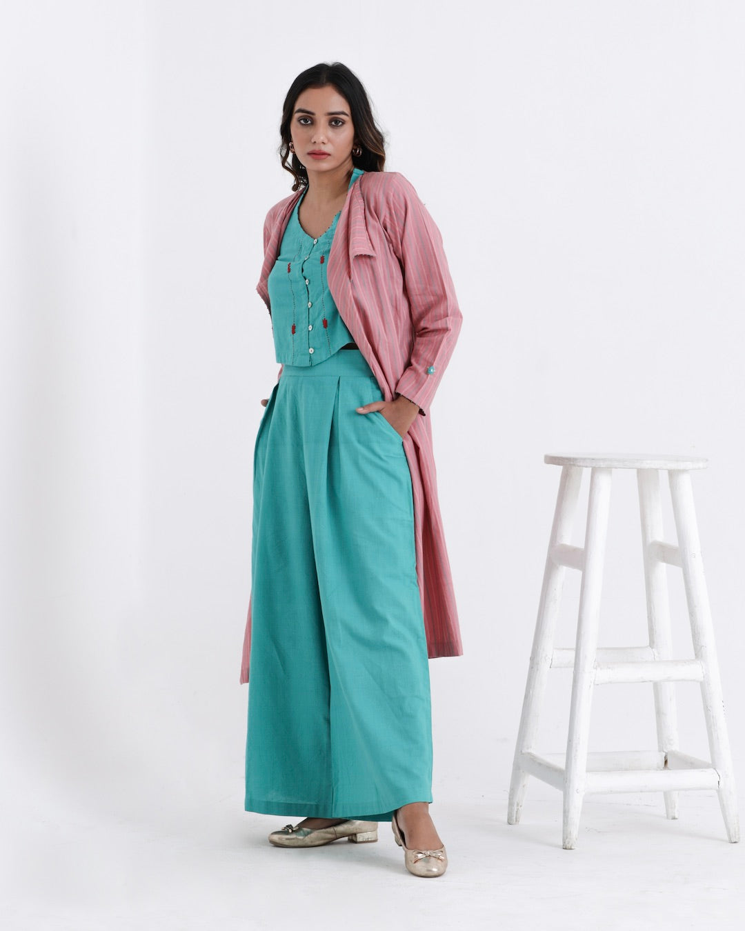 Shop Teal green cotton overlay co-ord set