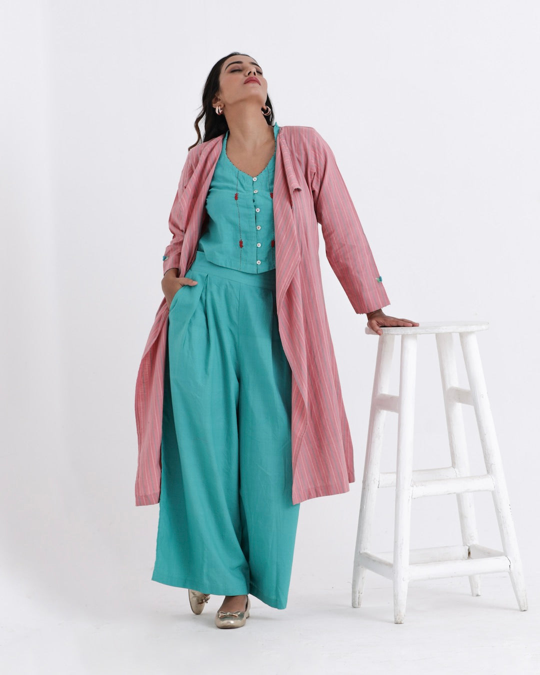 Shop Teal green cotton overlay co-ord set
