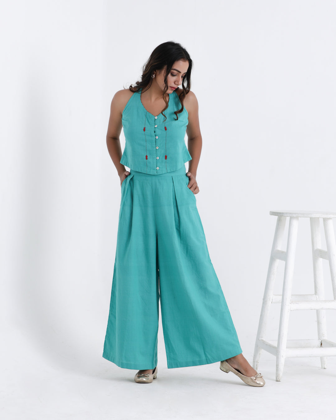 Shop Teal green cotton overlay co-ord set