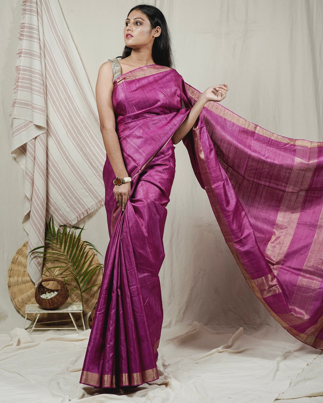Shop silk saree: Pink pure kosa silk saree online at bebaakstudio.com