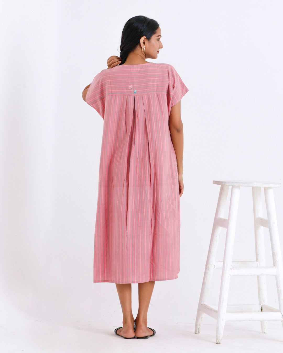 Stripe mauve cotton anti fit embroidered dress for women online at bebaakstudio.com