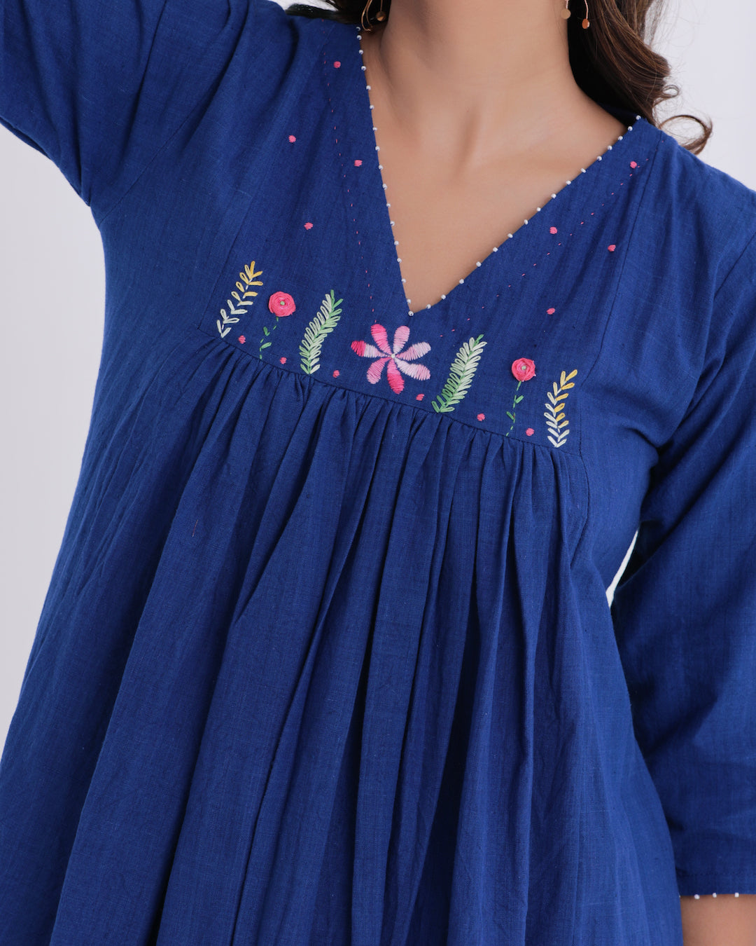 Shop blue embroidered dress from Bebaak