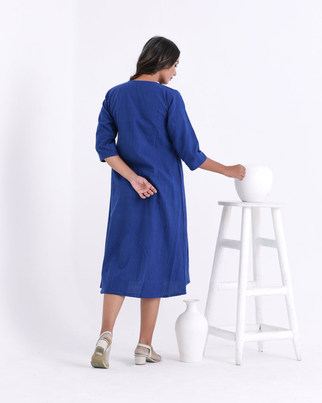 Shop blue embroidered dress from Bebaak