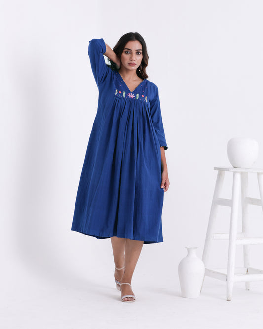Shop blue embroidered dress from Bebaak