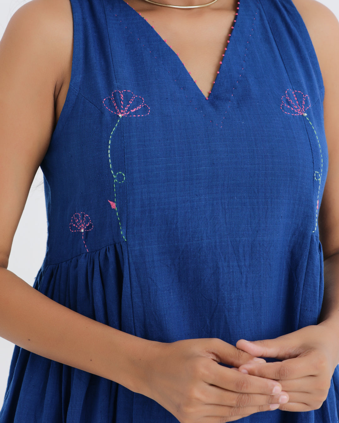 Shop blue embroidered dress from Bebaak