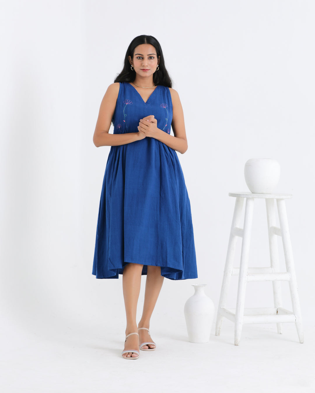 Shop blue embroidered dress from Bebaak