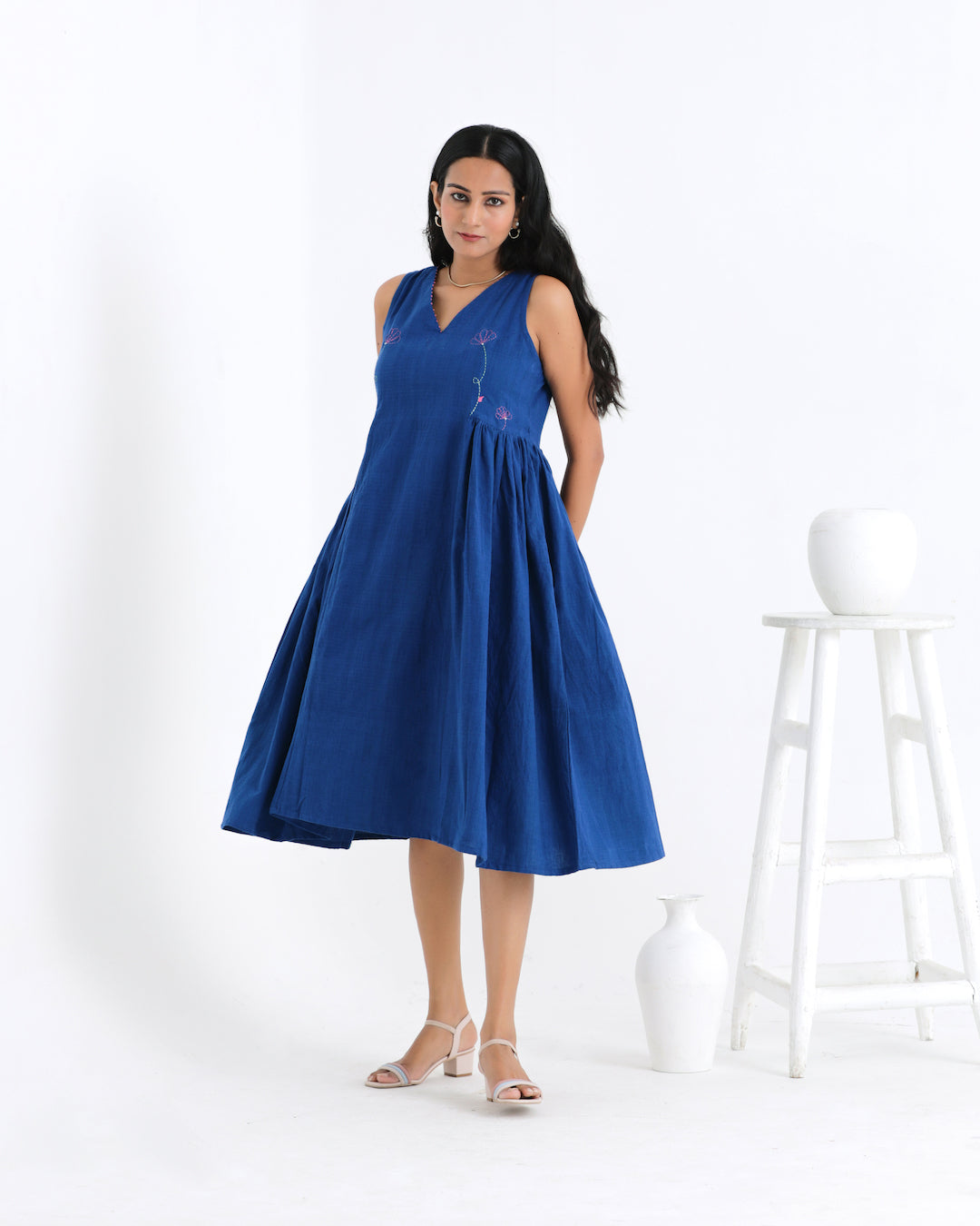 Shop blue embroidered dress from Bebaak