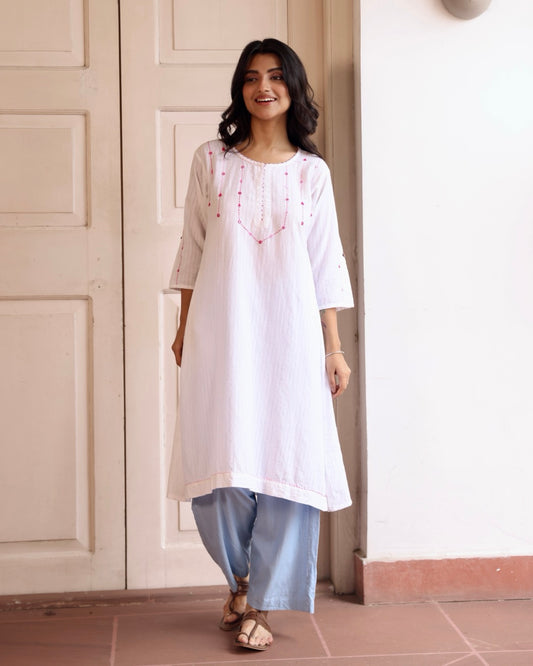Avni White Handwoven Cotton Tunic Set