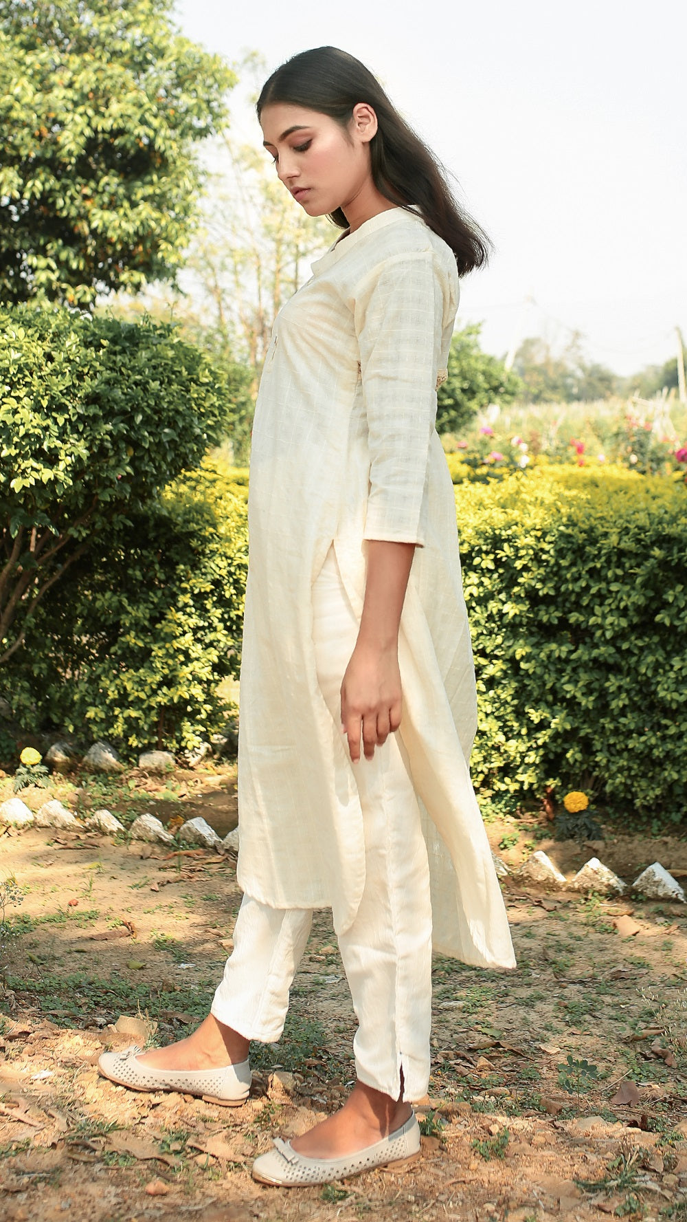 V neck round hem masakali tunic set