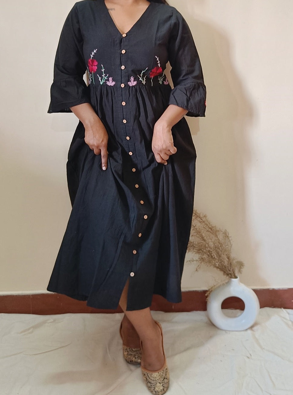 Shop black gathered cotton dress online at bebaakstudio.com