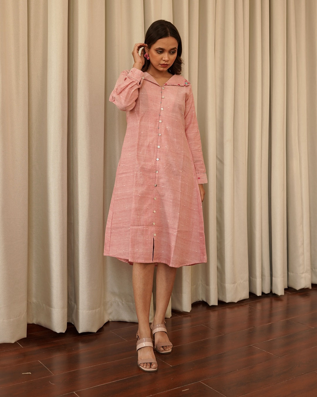 Pink cotton shirt dress best sale