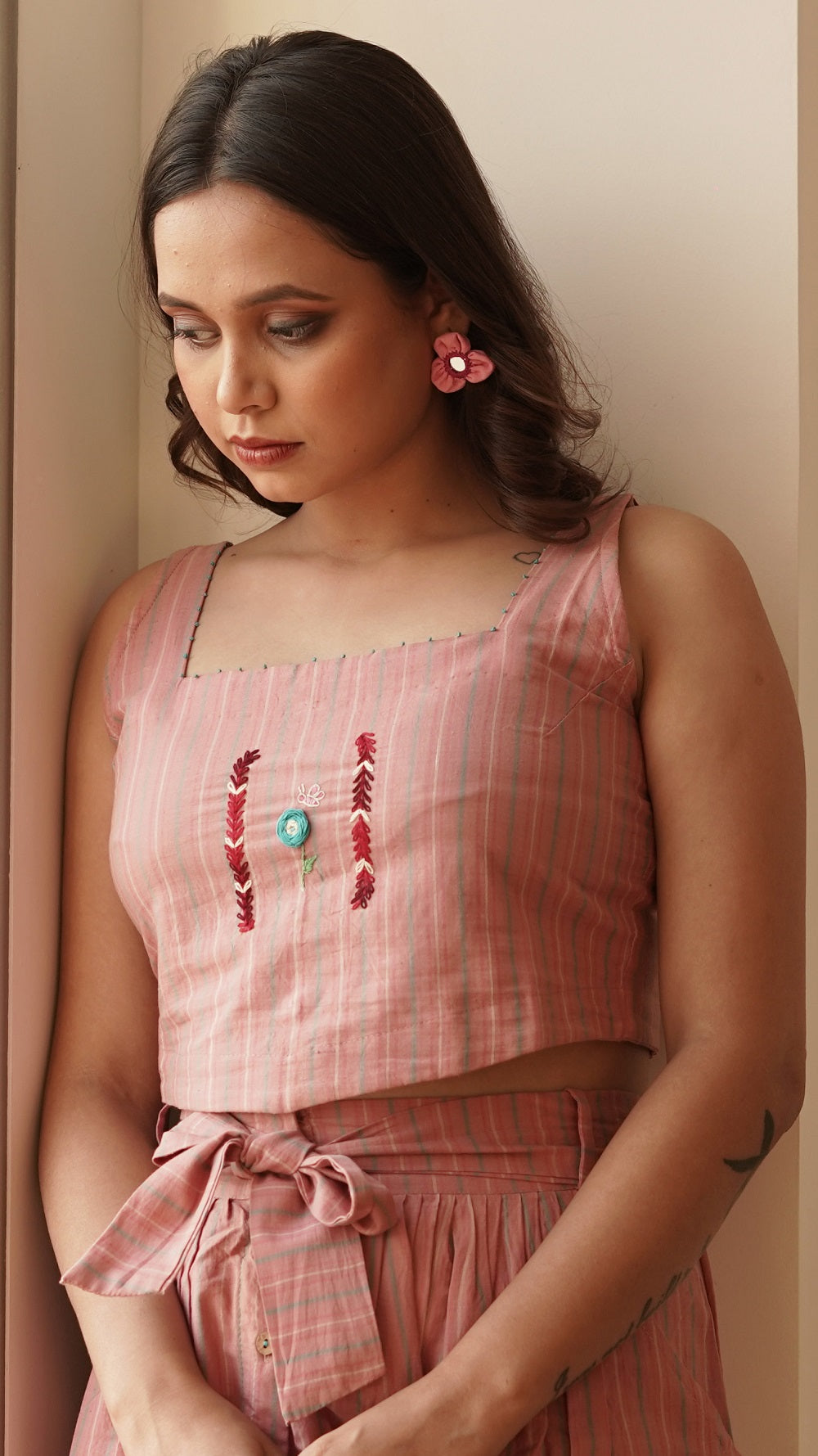 Shop Pleated cotton embroidered skirt set from Bebaak: Handmade clothing