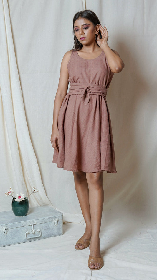 Shop brown flare short dress online at bebaakstudio.com