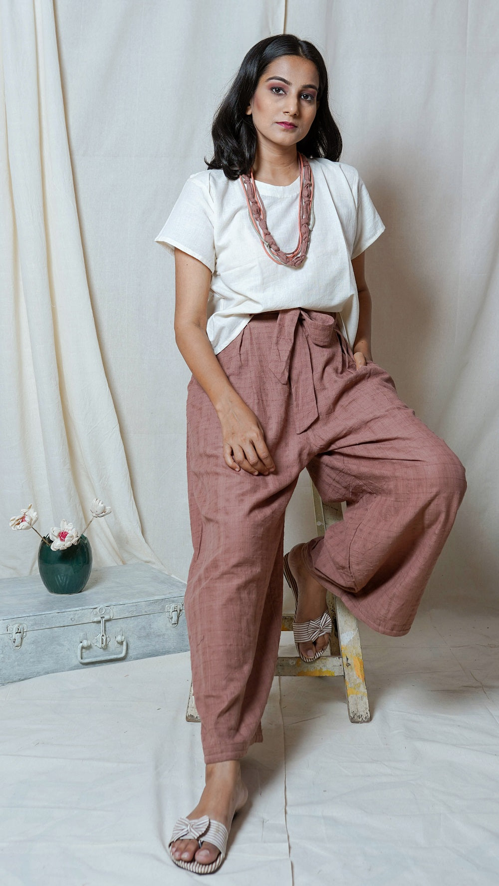Brown wide leg palazzo online available at bebaakstudio.com