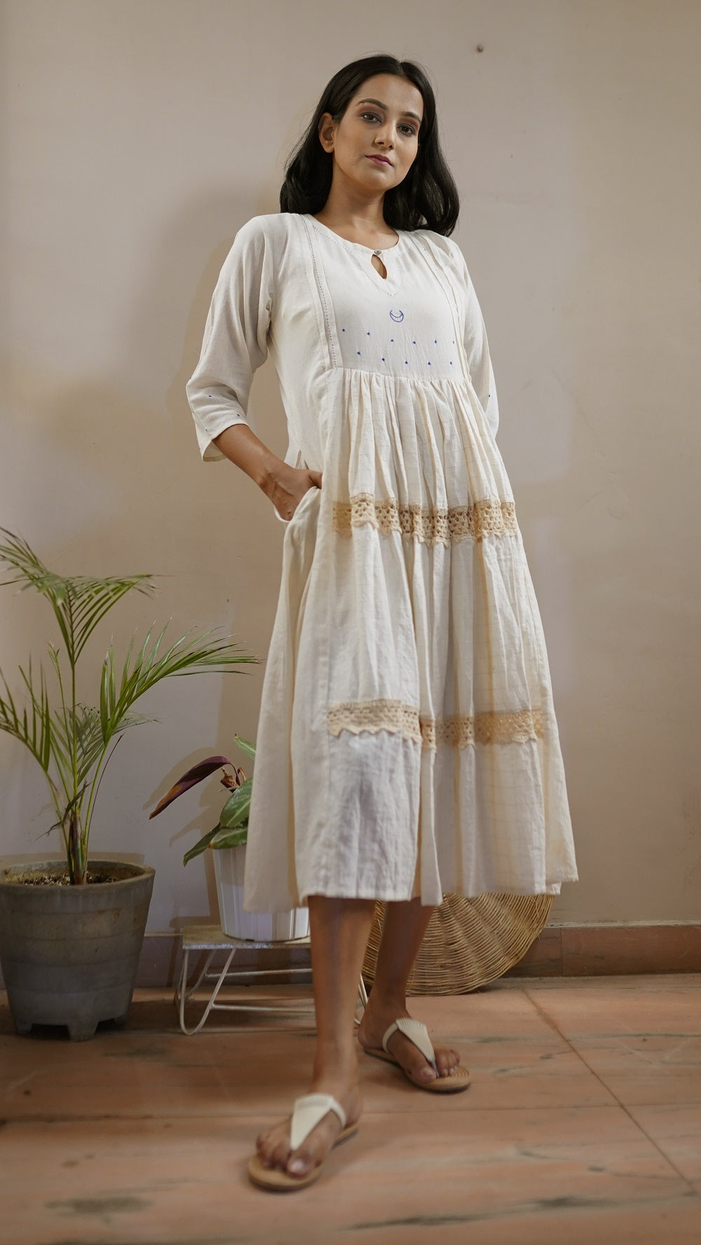 Gathered Masakali Dress with Crochet online at bebaakstudio.com