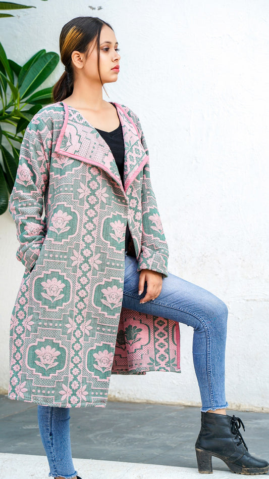 Lotus emerald green jacquard overlay