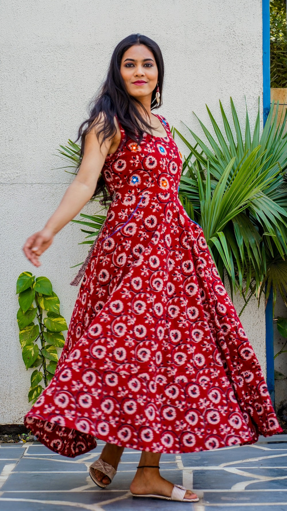 Shop Bagh print Flared red maxi dress online at bebaakstudio.com