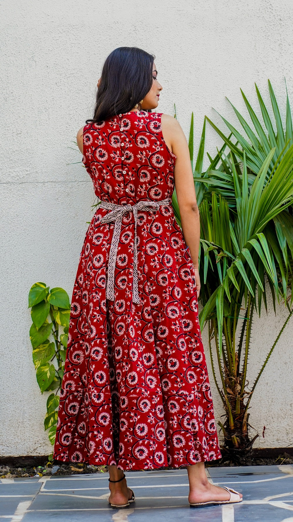 Shop Bagh print Flared red maxi dress online at bebaakstudio.com