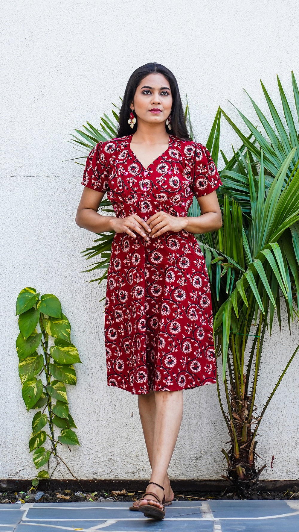 Shop Bagh print red floral A-line dress online at bebaakstudio.com
