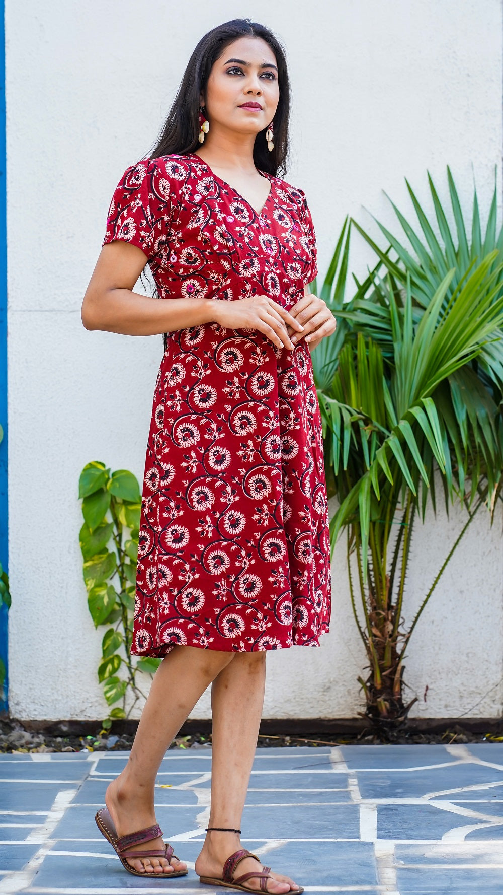 Shop Bagh print red floral A-line dress online at bebaakstudio.com