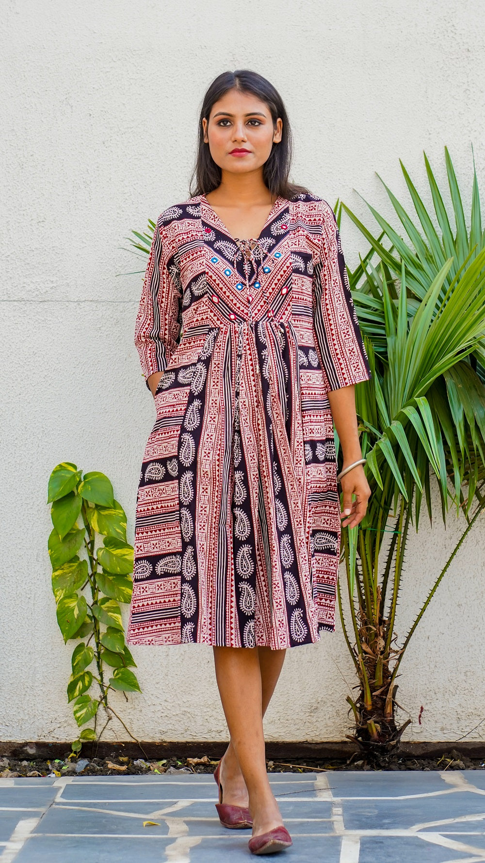 Shop Bagh print boho A-line dress online at bebaakstudio.com