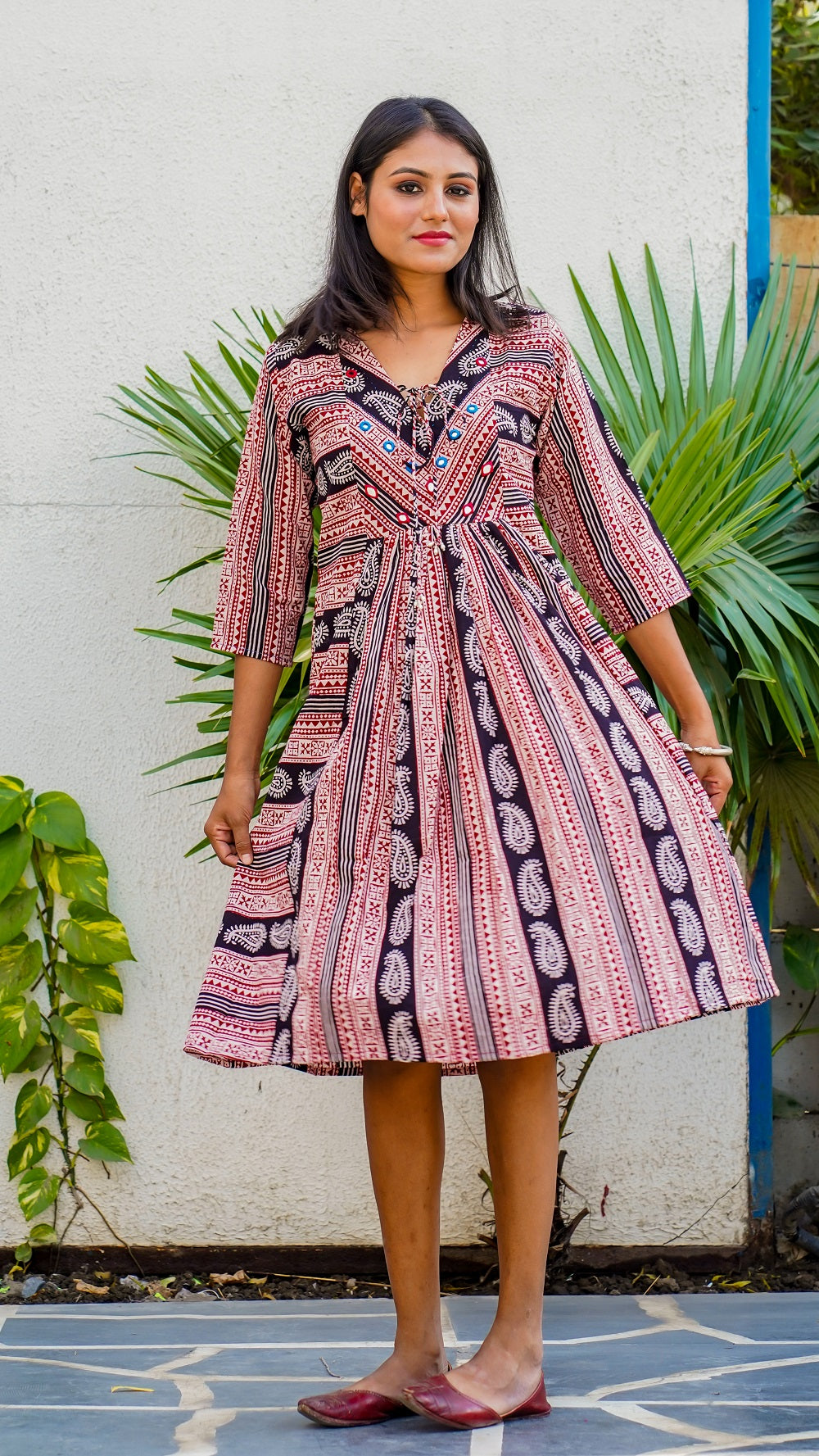 Shop Bagh print boho A-line dress online at bebaakstudio.com