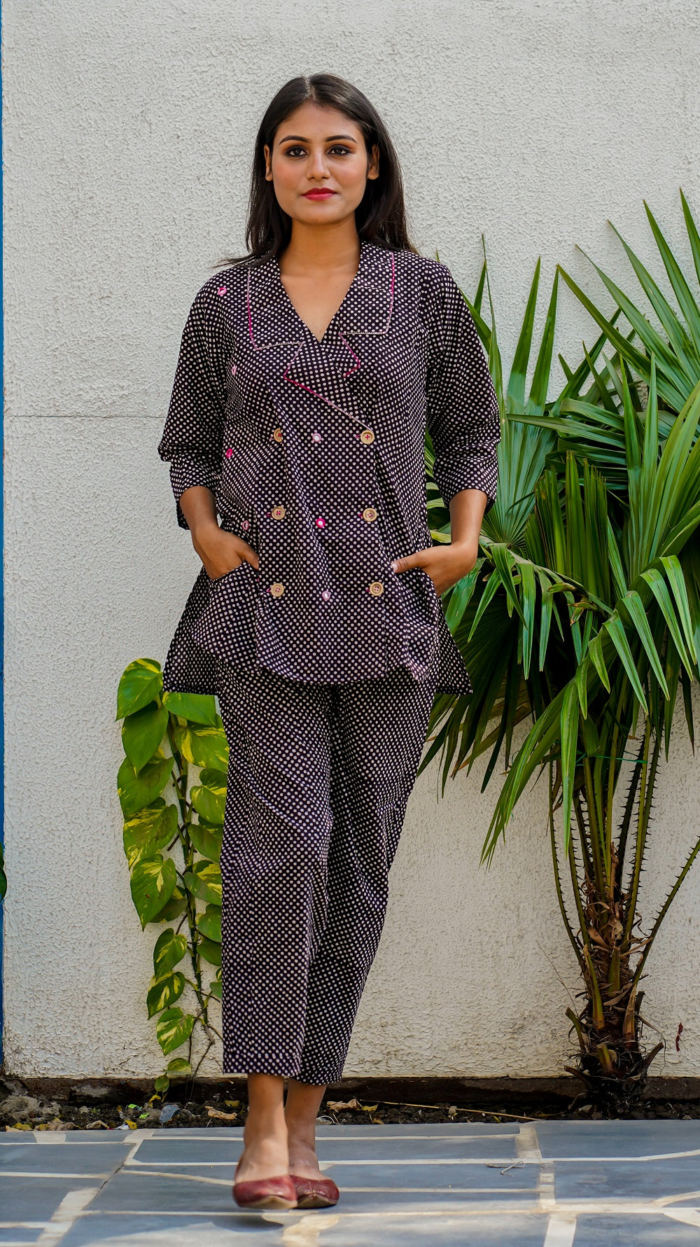 Shop Bagh print black polka co-ordinate online at bebaakstudio.com