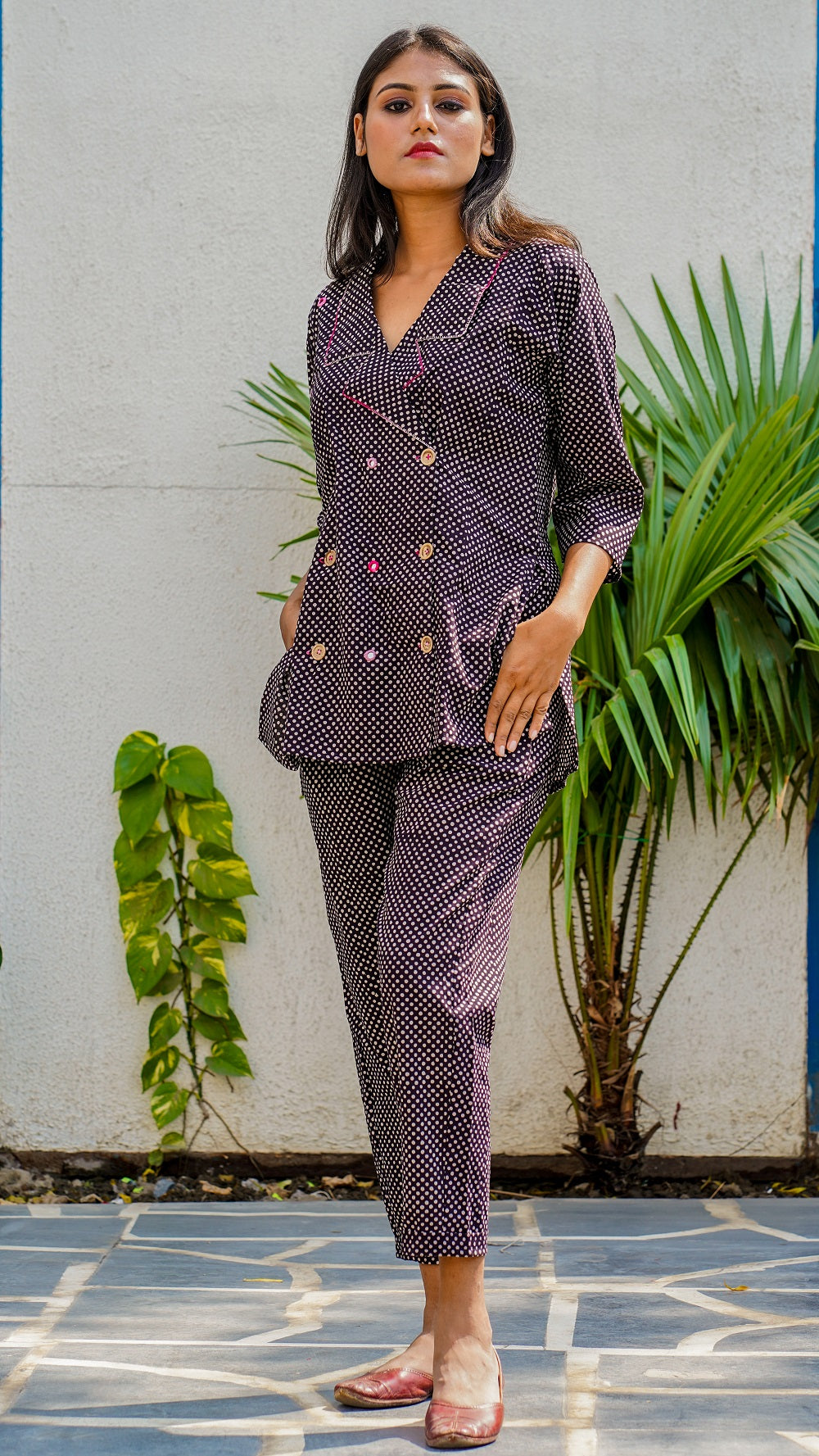 Shop Bagh print black polka co-ordinate online at bebaakstudio.com