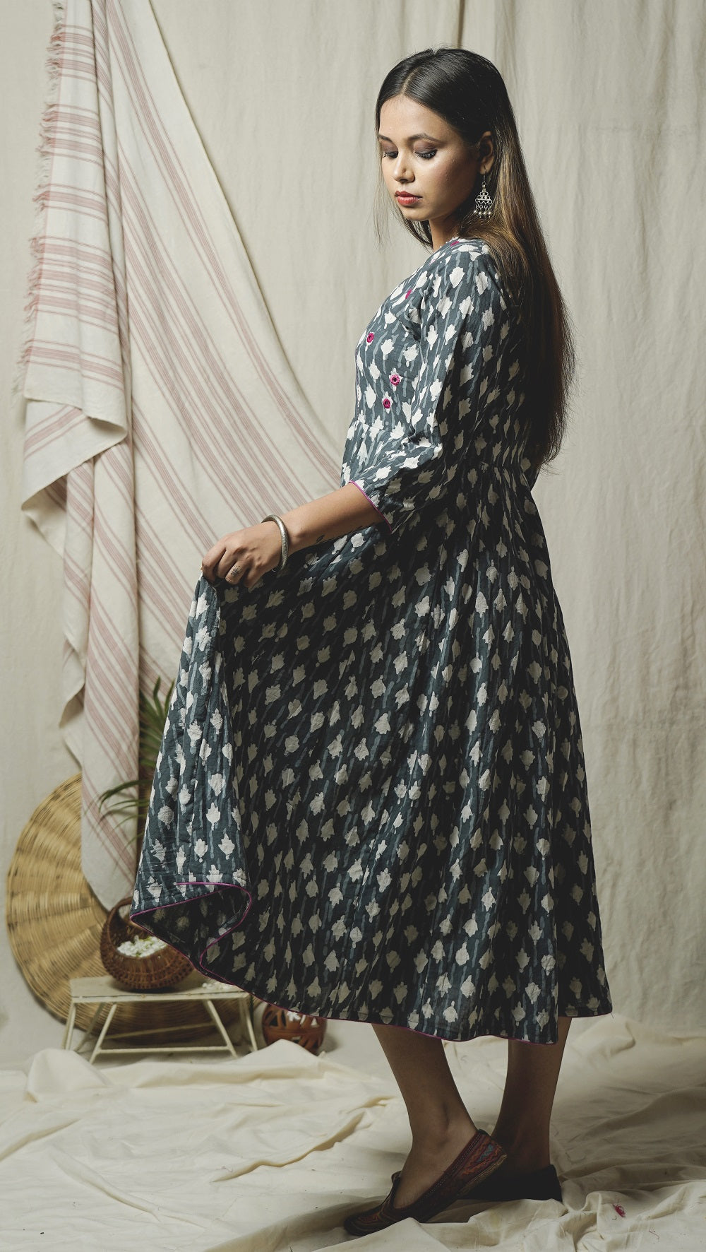 Indigo panel flared dress online available at bebaakstudio.com