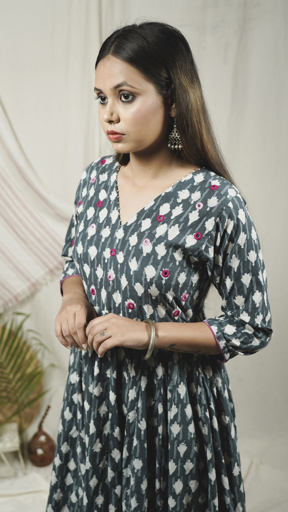 Indigo panel flared dress online available at bebaakstudio.com