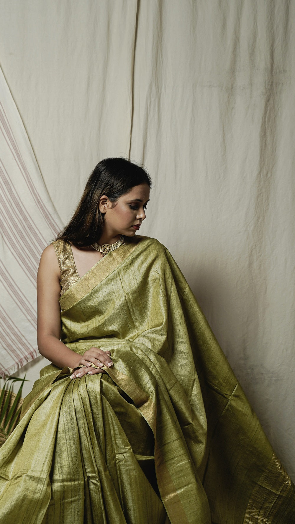 Shop silk saree: Green pure kosa silk saree online at bebaakstudio.com