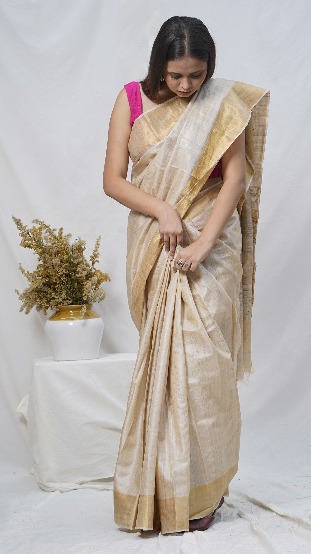 Gold pure kosa silk handloom saree online available at bebaakstudio.com