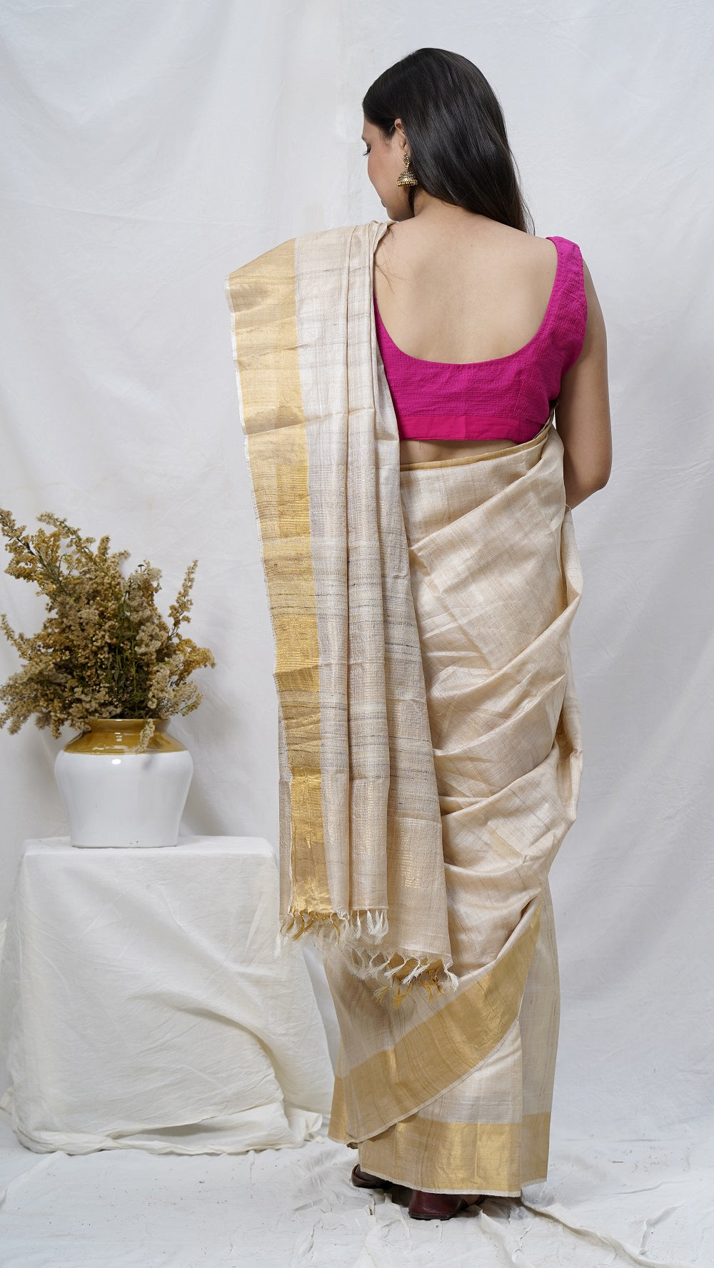 Gold pure kosa silk handloom saree online available at bebaakstudio.com