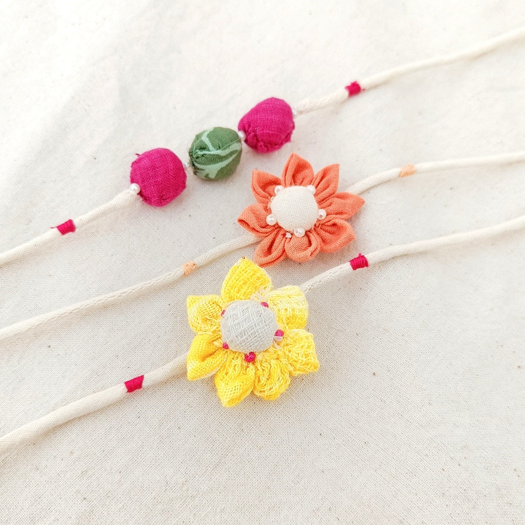 Shop handmade upcycled textile Rakhi online at bebaakstudio.com