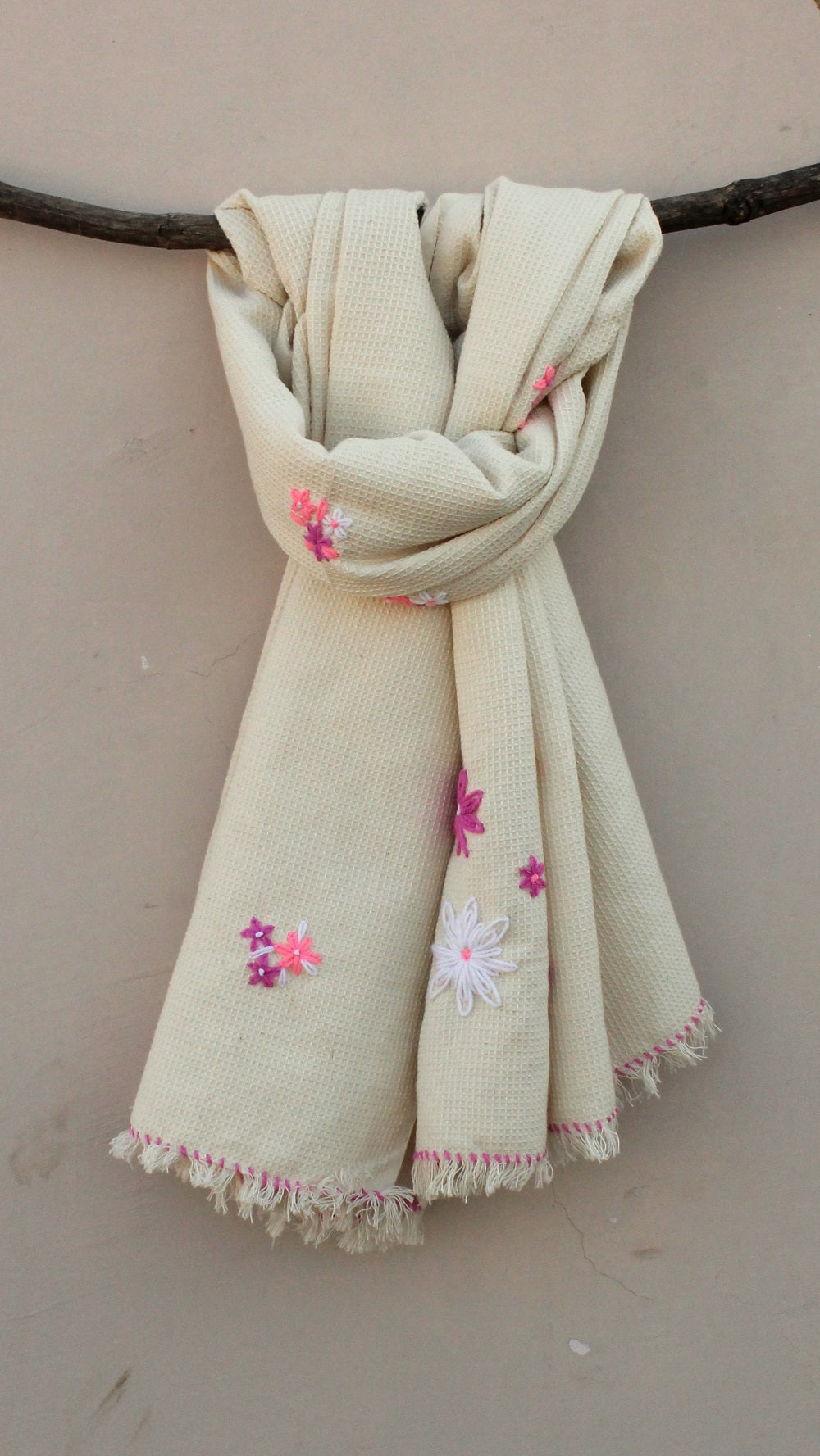 Kora thick cotton embroidered stole online available at bebaakstudio.com
