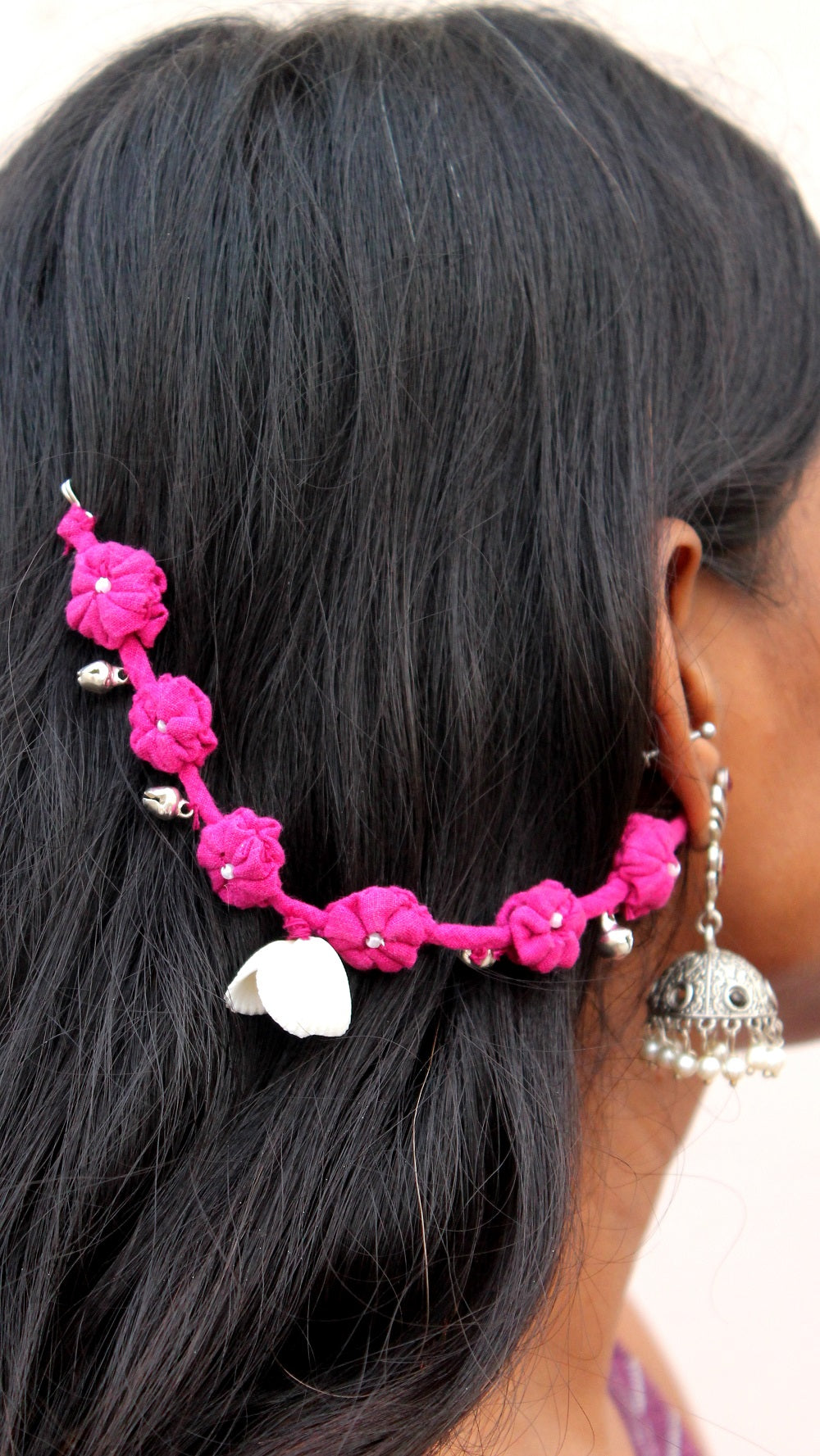 Pink floral Parandi & Earchain set online available at bebaakstudio.com