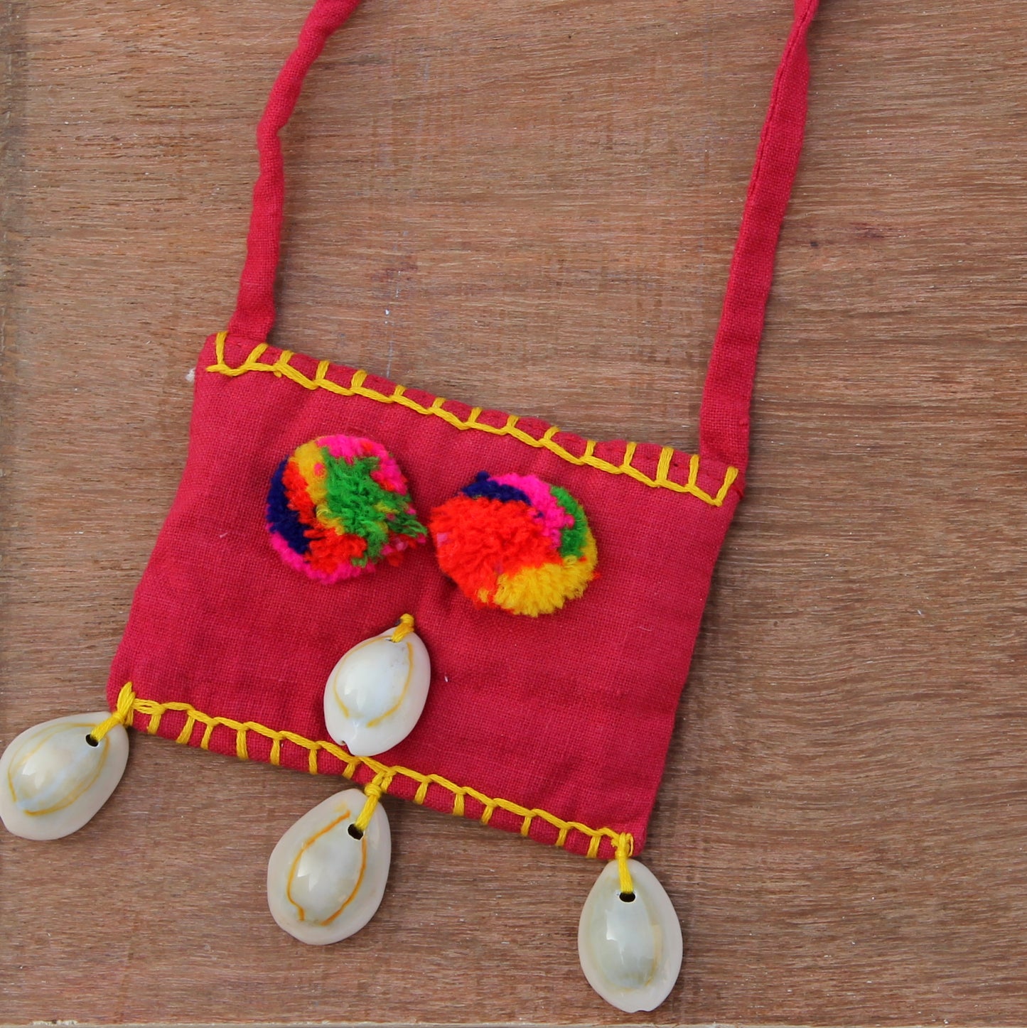Red yellow boho textile pendant necklace