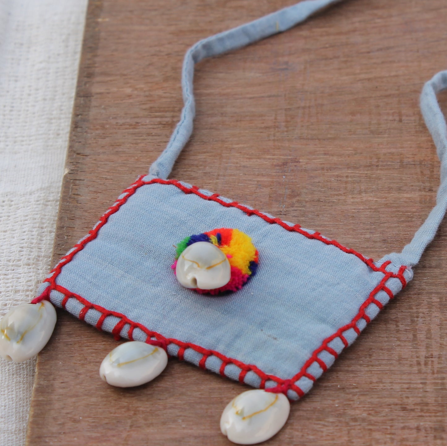 Grey boho textile pendant necklace