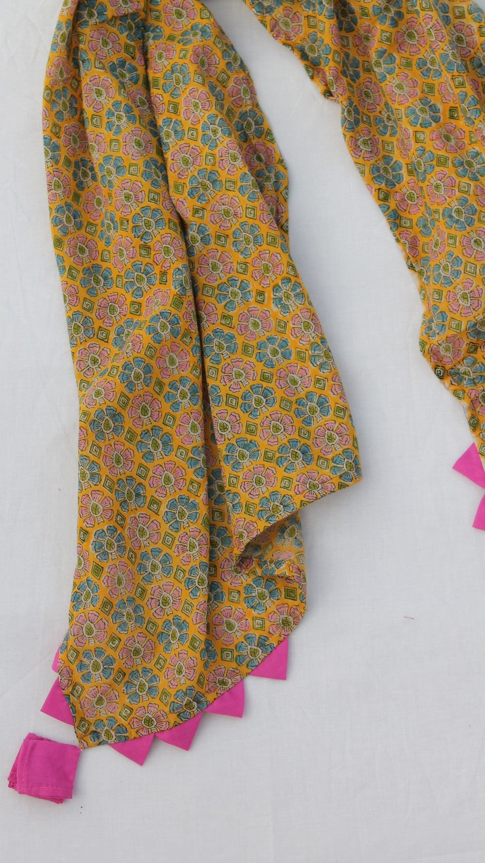 Yellow floral block print stole