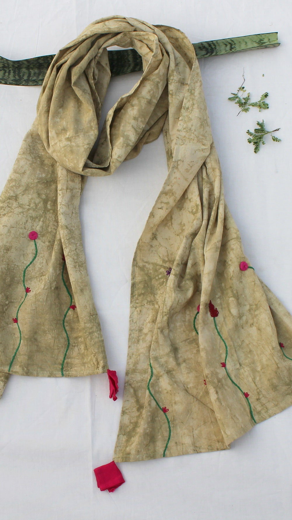 Earthy green embroidered stole
