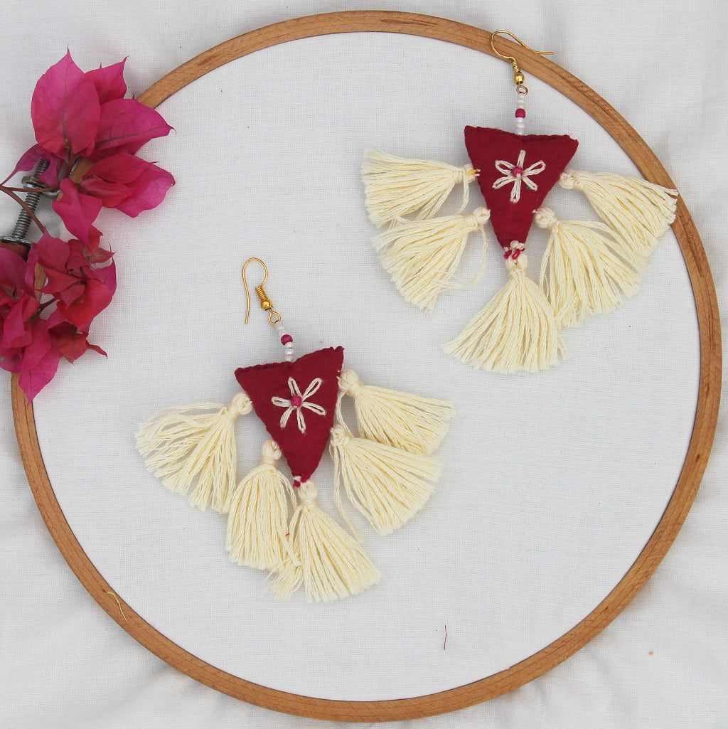 Ecru tassel quirky earring