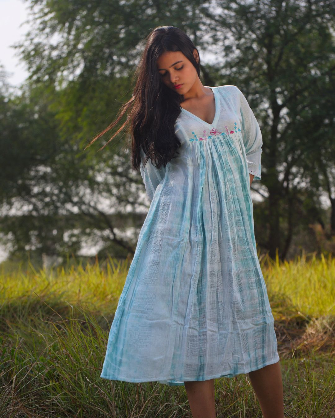 Shop cotton flowy gathered dress from Bebaak