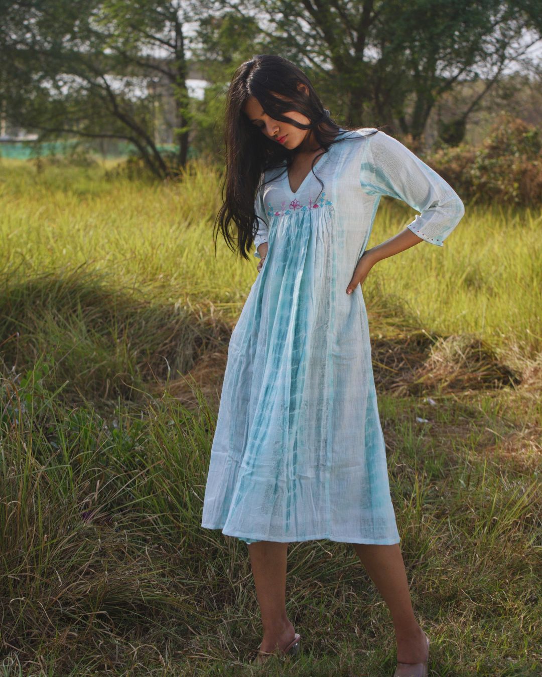 Shop cotton flowy gathered dress from Bebaak