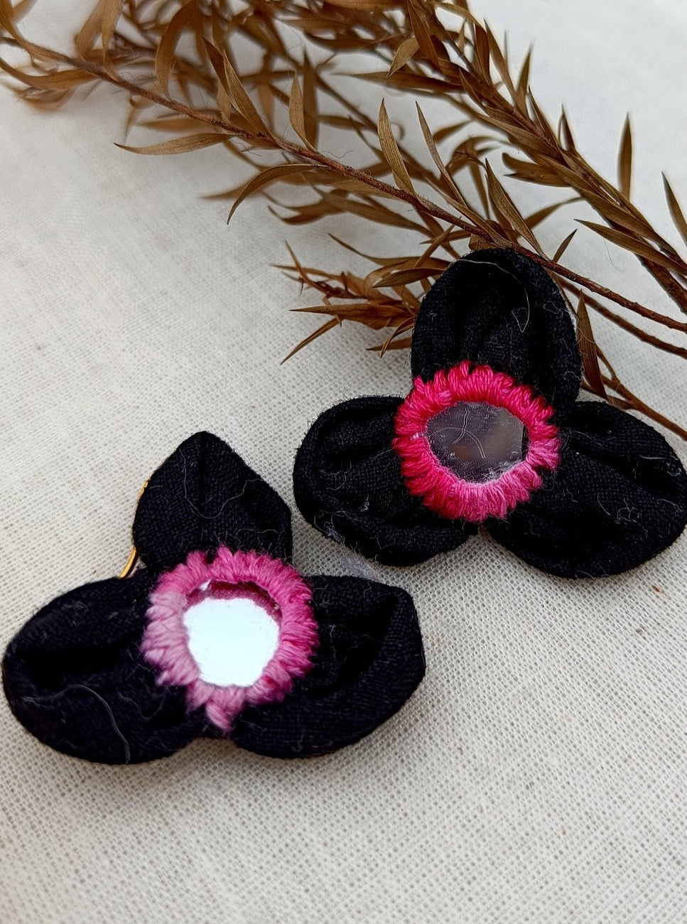 Shop Black mirror stud textile jewelry online at bebaakstudio.com