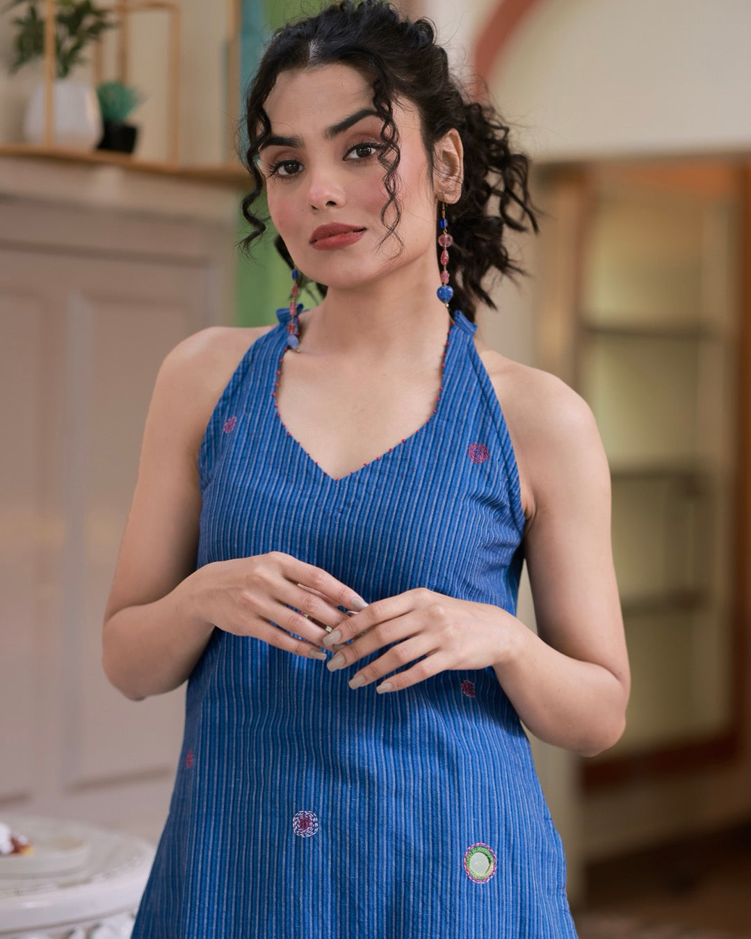 Neera Blue Halter-neck Kurta Set